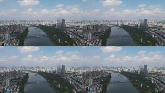 4K航拍广西南宁南湖城市风景蓝天白云天际线高清在线视频素材下载