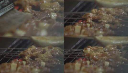 夜市 烤羊肉串 高速摄影高清在线视频素材下载