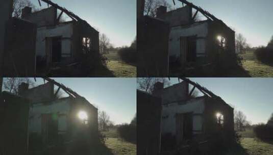 森林里被毁的没有屋顶的房子高清在线视频素材下载
