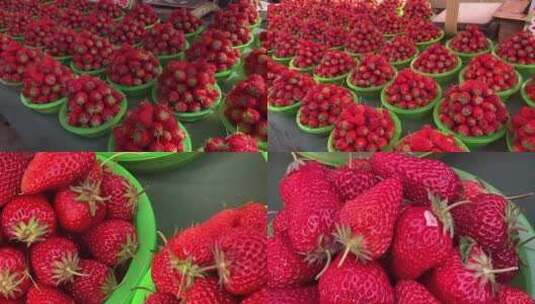【镜头合集】集市摆摊卖草莓春季水果高清在线视频素材下载