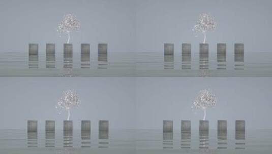 水面钢混建筑大树抽象地产宣传片头3D素材高清在线视频素材下载
