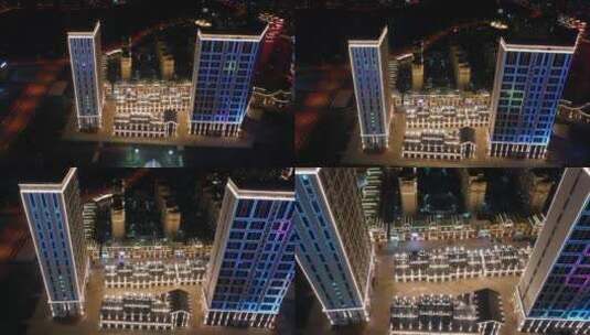 城市夜景大连庄河长河悦湖高级俯角航拍高清在线视频素材下载