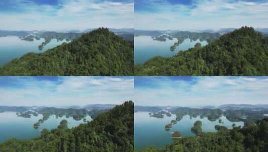 航拍杭州淳安千岛湖黄山尖天下为公景区高清在线视频素材下载