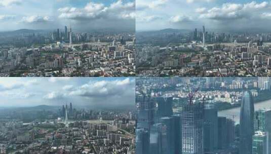 广州城市地标繁华中轴珠江新城蓝天白云高清在线视频素材下载