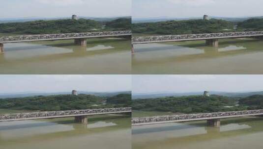 航拍跨江铁路公路桥高清在线视频素材下载