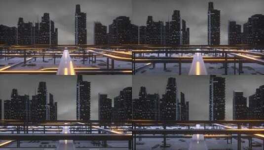 傍晚现代城市市区道路和城市风光C4D动画高清在线视频素材下载