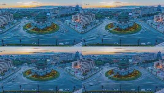 西安钟楼市中心夕阳落下时全景景色高清在线视频素材下载