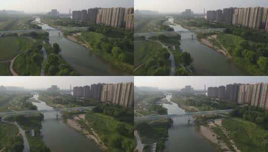 西安灞桥生态湿地公园三河一山灞桥驿高清在线视频素材下载