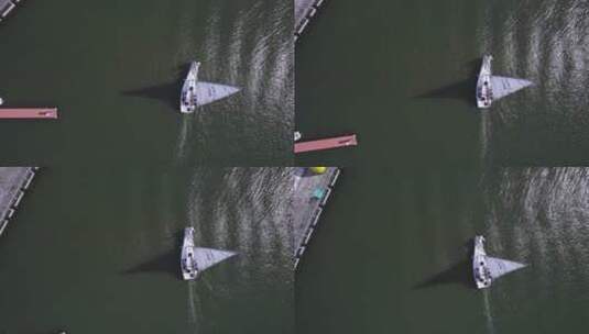 4K航拍上海临港滴水湖帆船基地高清在线视频素材下载