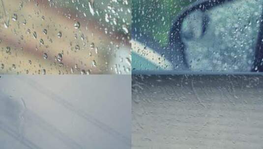 下雨雨滴拍打车窗后视镜窗户天窗高清在线视频素材下载