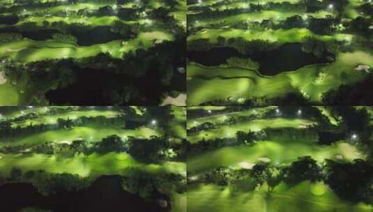 4K高尔夫球场夜景航拍高清在线视频素材下载