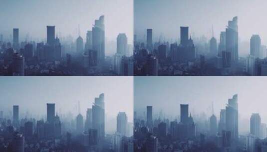 上海迷雾中的都市建筑高清在线视频素材下载