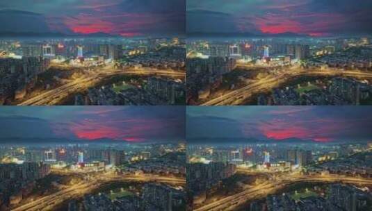 福州城市交通夜景晚霞航拍高清在线视频素材下载