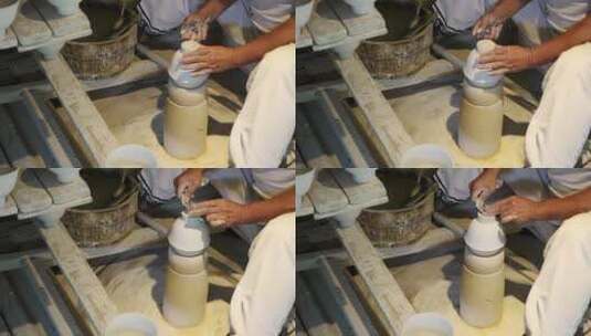 陶艺工人手工制作瓷胚高清在线视频素材下载