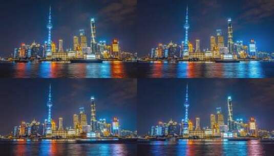 上海外滩夜间繁华城市夜景延时拍摄源素材4K高清在线视频素材下载