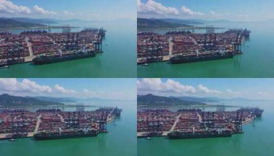 深圳盐田港码头货轮大景右环绕高清在线视频素材下载
