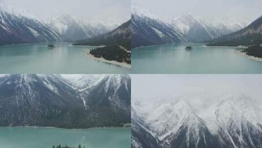 航拍冬天的西藏然乌湖雪景高清在线视频素材下载