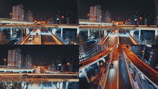 上海鲁班路高架夜景航拍高清在线视频素材下载