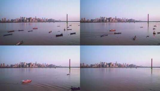 杭州西兴大桥钱塘江航拍4K高清在线视频素材下载