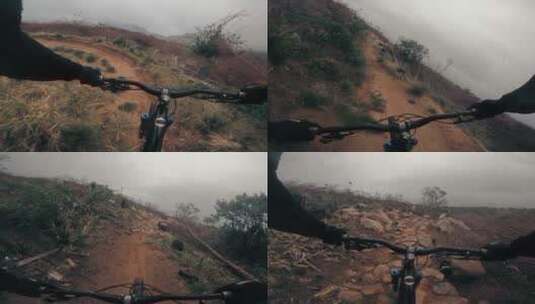 第一视角拍摄骑山地自行车的人高清在线视频素材下载