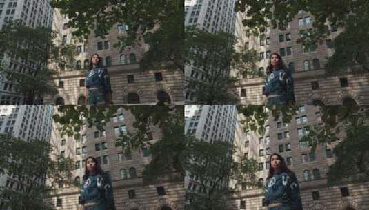 纽约城市建筑旁的女人高清在线视频素材下载