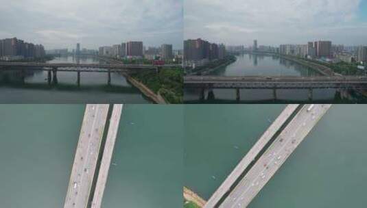 湖南省衡阳市湘江公铁大桥航拍合集高清在线视频素材下载
