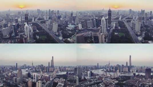上海傍晚天际线航拍全景高清在线视频素材下载