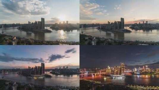重庆渝中朝天门日落夜景延时高清在线视频素材下载