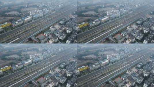 广元立交桥上行驶中的高铁与车流交通高清在线视频素材下载