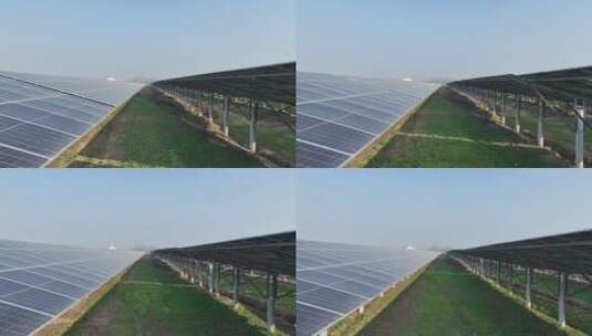 新农村太阳能光伏发电站低角度航拍视频高清在线视频素材下载
