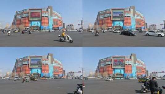 北京朝阳大悦城十字路口人流车流高清在线视频素材下载
