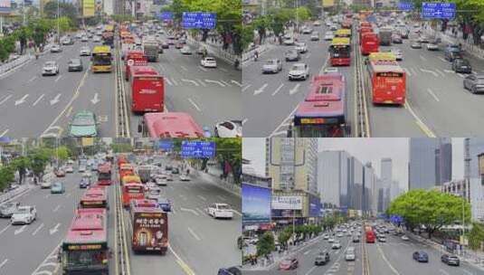 广州早晨上班的车流公交车BRT高清在线视频素材下载