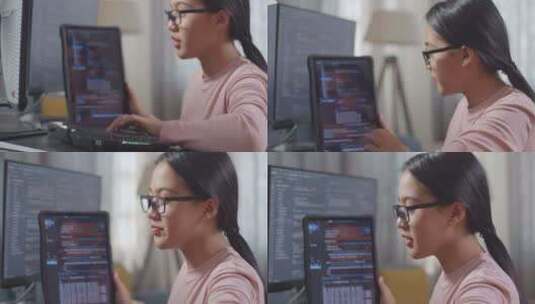 女孩在电脑前编写代码高清在线视频素材下载
