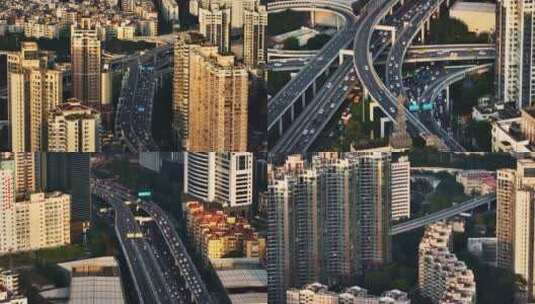 长焦航拍夕阳下繁忙的广州交通以及城市高清在线视频素材下载