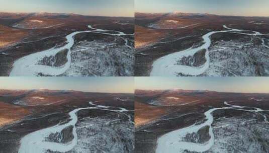 原创 内蒙古雪原森林激流河冬季航拍风光高清在线视频素材下载
