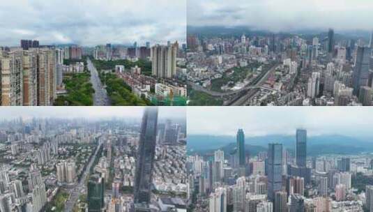 5K航拍雨后深圳高楼林立繁华都市全景高清在线视频素材下载
