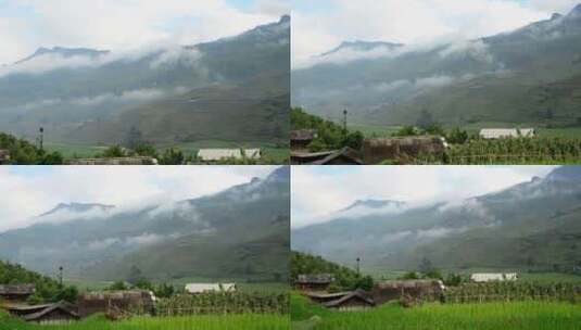 农舍与水稻梯田在山谷-萨帕越南5高清在线视频素材下载