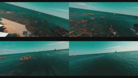 FPV穿越机无人机航拍海滨小镇海上游艇高清在线视频素材下载