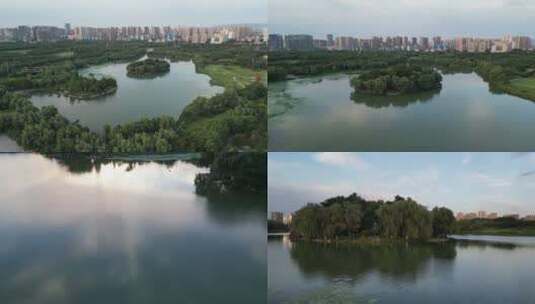 西安大明宫遗址公园太液池景区航拍3高清在线视频素材下载