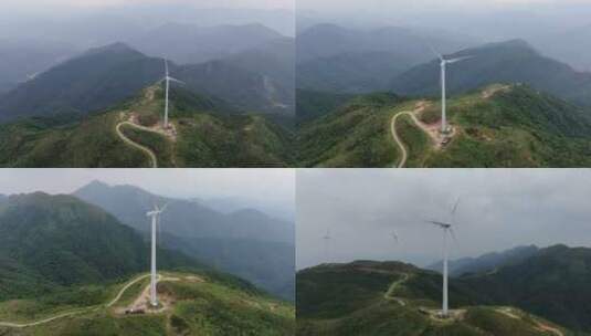 4k风车风电风车特写风能电力蓝天白云青山高清在线视频素材下载