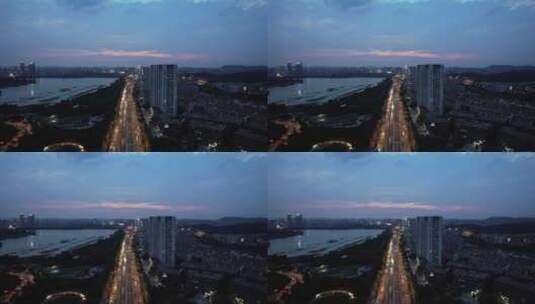 江苏南京城市宣传夜景交通车辆航拍高清在线视频素材下载