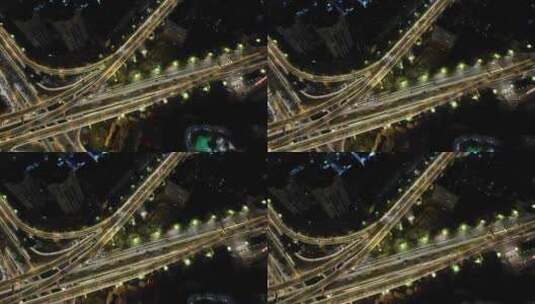 广州中山一立交桥车流夜景航拍高清在线视频素材下载