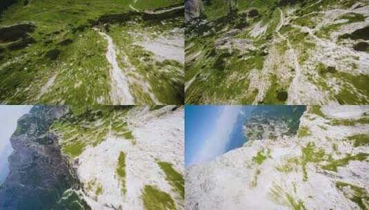FPV穿越机无人机航拍高山森林山脉白云高清在线视频素材下载