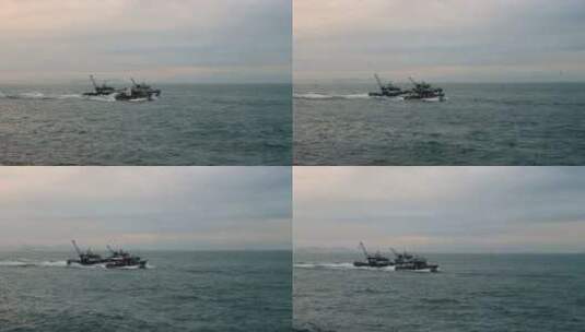 渔船后面跟着海鸥高清在线视频素材下载