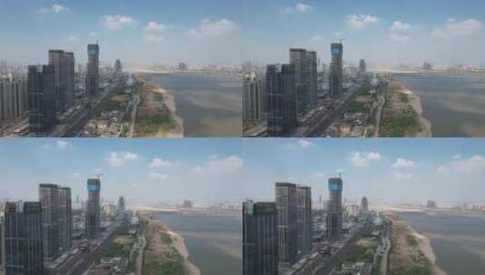 江西南昌赣江两岸高楼建筑航拍高清在线视频素材下载