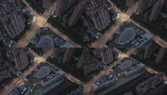 航拍上海松江泗泾金地商业广场建筑夜景高清在线视频素材下载