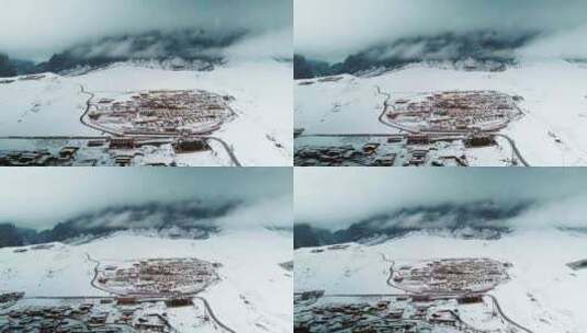 航拍雪中的甘南大草原白石崖高清在线视频素材下载