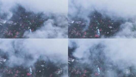 云雾下的江西庐山牯岭镇航拍视频高清在线视频素材下载