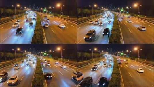 夜晚北京四环上流动的车流夜景 4K高清在线视频素材下载