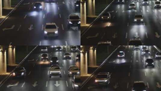 夜晚车辆行驶在道路公路上面高清在线视频素材下载